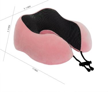 Подушка для шиї з піною пам'яті, 360-градусна підтримка голови, комфортна та легка, ідеальна для сну в літаку, авто, поїзді, автобусі та вдома, з чохлом (Рожева)