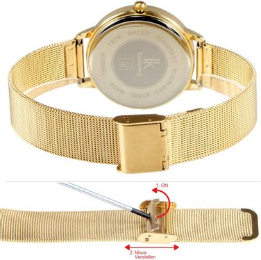 Жіночий годинник Alienwork IK Minimalist, ультратонкий, сітчасте браслет (Золото / Сірий / Золоте сітчасте браслет)