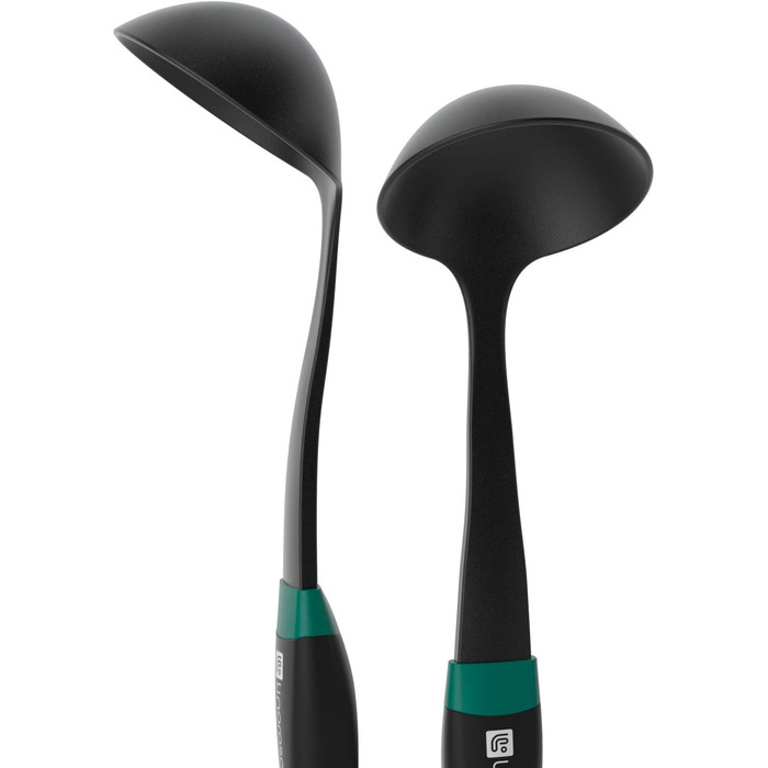 Linoroso Cooking Spoon Set - 6-Piece Nylon Kitchen Utensils - Cooking Utensils, Cookware, Cooking Utensils Set with Swivel Stand and Innovative Weighted Handle - Black & Peacock Green