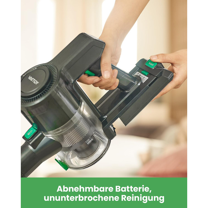 Бездротовий акумуляторний пилосос Vactidy V9 з LED-підсвічуванням, 30KPa, до 45 хвилин роботи, для видалення шерсті тварин, твердих поверхонь та килимів, чорний