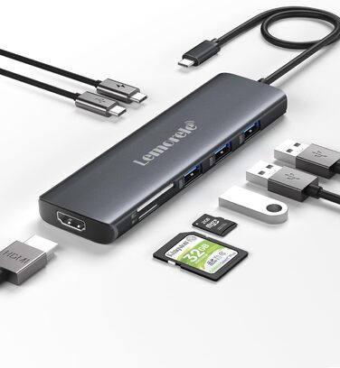 Lemorele Док-станція USB C/A 10Gbps, 3 монітори, 14 в 1: 2 HDMI (4K), Ethernet, 4 USB 3.2/2.0, VGA, Type-C 3.1, PD 100W, Audio, SD/TF, для Windows, MacBook (Блакитна)