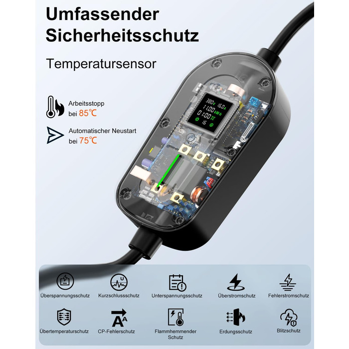 Мобільна зарядна станція Wallbox 11 кВт (3-фазна) з кабелем 7м, роз'єм Type 2, CEE 16A, адаптер-сет | Зарядка для електромобілів та PHEV | IP65, 6/8/10/13/16A