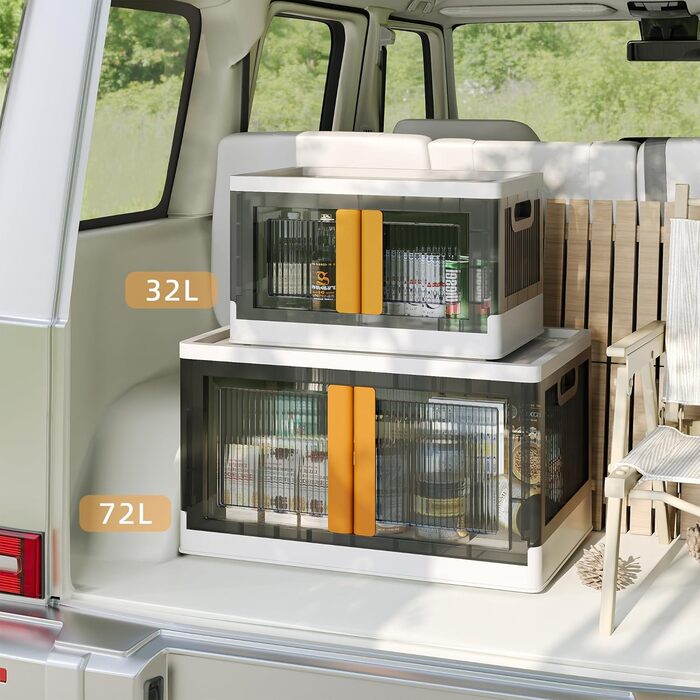 NETEL Storage Box with Lid Large, Stackable Storage Boxes 72L 4 Pack, Plastic Storage Boxes, Transparent Stackable Boxes with Lid, Foldable Storage Box with Door and Wheels