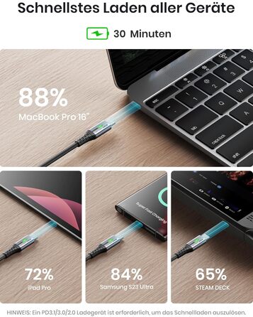 Кабель USB-C 240W з LED-підсвічуванням, 2 шт. (2м+2м), нейлон, для iPhone, Samsung, Pixel, iPad, MacBook