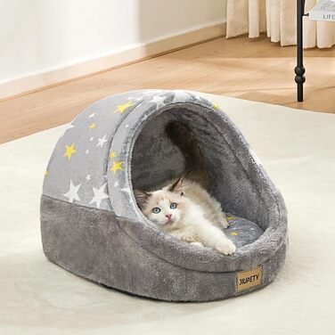 Jiupety Cat Cave, Cat House, Cat Basket, Cat Bed with Non-Slip Bottom, Washable Detachable Cushion, M (41 cm x 41 cm x 33 cm), (Gray, L 41 cm x l 41 cm x H 33 cm)