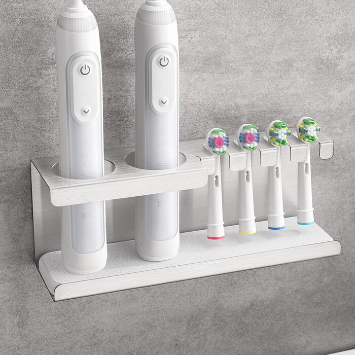 Тримач для електричної зубної щітки, нержавіюча сталь, кріплення на стіну без свердління, універсальний для насадок (сріблястий)