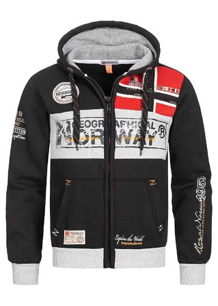 Чоловіча толстовка-худі Geographical Norway Flyer з капюроном та кишенєю-кенгуру, теплий світшот на блискавці, чорний, розмір S