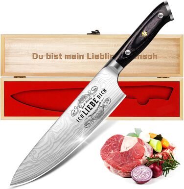Updated Model - Valentine's Day Kitchen Knife Sharp Gift for Him, Professional Chef's Knife with Wooden Box, Partner Gifts for Men Husband, I Love You Valentine's Day Gift