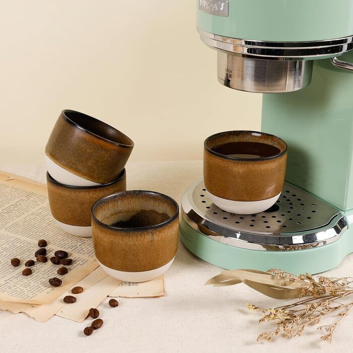 Набір керамічних чашок для еспресо Nespresso, двостінні глазуровані чашки демітас, 4 шт, 60 мл (Коричневий)