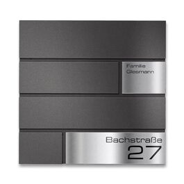 Поштова скринька Metzler G антрацит, порошкове покриття RAL 7016, гравіювання, табличка з нержавіючої сталі, настінний монтаж, 37x37x10.5 см