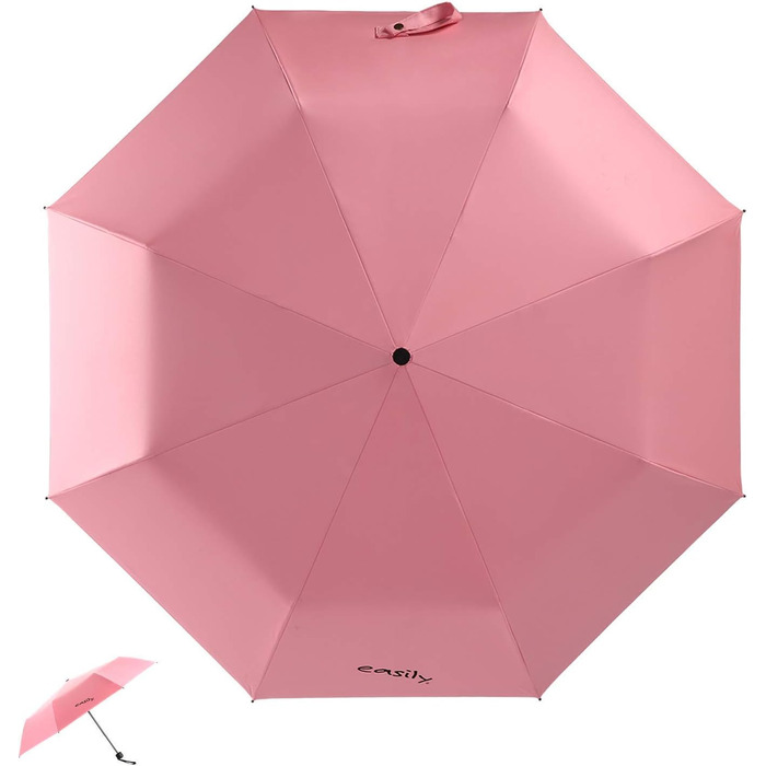 Зонт компактний, складаний, з UV-захистом, від Voy Lady – Рожевий, з квітковим малюнком (квіти сакури), діаметр у розкладеному стані 96 см