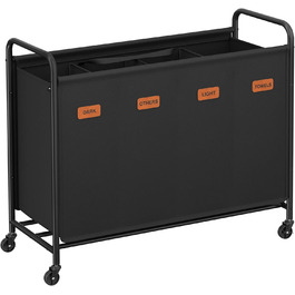 SONGMICS Laundry Basket with Wheels, Laundry Sorter with 4 Compartments, 200 L Laundry Sorter, Mobile Laundry Cart, 5 Labels, for Laundry Room, Bedroom, Bathroom, Ink Black RLS460B01