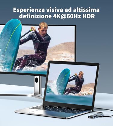 Док-станція USB-C з підставкою для ноутбука 8 в 1, хаб USB-C 4K@30Hz HDMI, SD/TF, адаптер для MacBook Pro Air, HP, Dell, Thinkpad, Surface (M79)