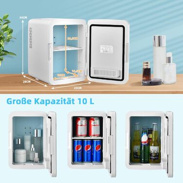COSTWAY 10L Skincare Fridge - Mini Glass Door Fridge with Touch Screen Mirror & Cooling/Heating for Beauty & Cosmetics