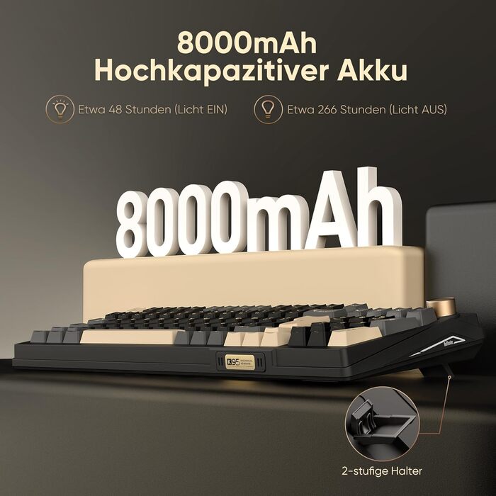 RedThunder K95 Бездротова Механічна Ігрова Клавіатура з Дисплеєм 1,88” та Кнопкою, QWERTZ, 96 Клавіш, Gasket, BT/USB-C/2.4GHz, Hot-swap, Лінійні Pink-світчі, RGB, PBT-клавіші, 8000mAh, Чорно-золота