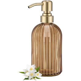 Дозатор для мила з бурштинового скла, 473 мл, з бурштиновими смугами, з помпа золотого кольору, для ванної кімнати та кухні