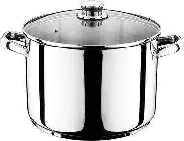Smartweb 14 Liter Universal Cooking Pot with Glass Lid | Stainless Steel Cooking Pot | Universal Soup Pot | Simmer Pot for Pasta Sauces and Stews | Casserole Dish