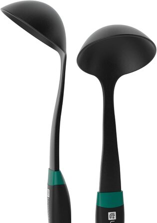 Linoroso Cooking Spoon Set - 6-Piece Nylon Kitchen Utensils - Cooking Utensils, Cookware, Cooking Utensils Set with Swivel Stand and Innovative Weighted Handle - Black & Peacock Green