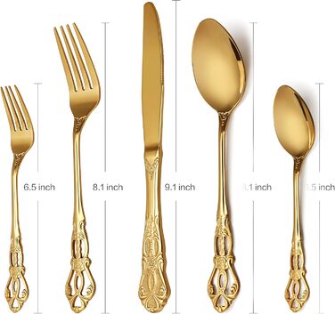 Набір столових приборів 20 предметів Vintage Palast з нержавіючої сталі на 4 особи, золотий, полірований, для посудомийної машини