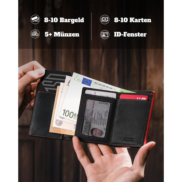 Портмоне чоловіче DODENSHA MagSnap Slim з відділенням для монет, RFID захистом, на 10+ карт, чорно-червоне