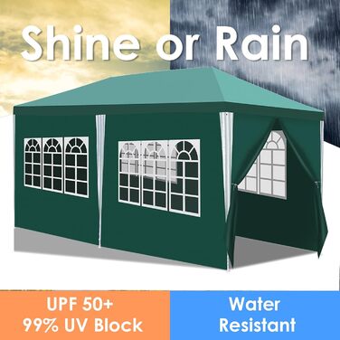 Garden pavilion - Garden pavilion with 6 side walls and windows, stable, UV protection, waterproof, party pavilion, folding garden tent, party tent, for outdoor use, garden, party, wedding (3x6m, Green)