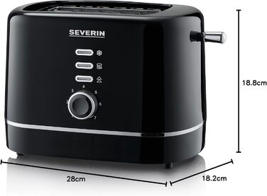Тостер Severin AT 4321: компактний, 850 Вт, для тостів, розморожування та підігріву, чорний