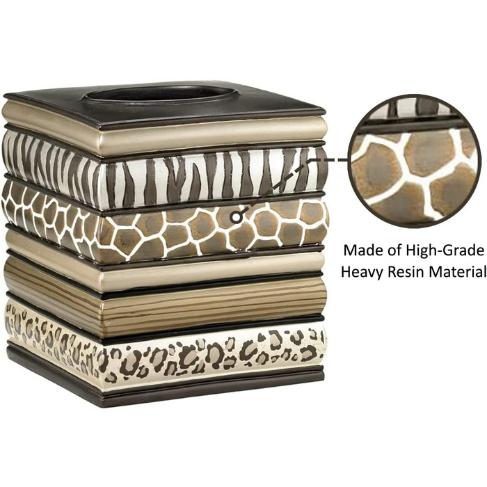 Набір аксесуарів для ванної кімнати Zahari Home Sinatra: миловарка, дозатор для лосьйону, склянка, тримач для зубних щіток, мильниця. Сучасний декор з блискучого мозаїчного скла, чорний (Safari Stripes). Набір сміттєвого контейнера та органайзера для серв