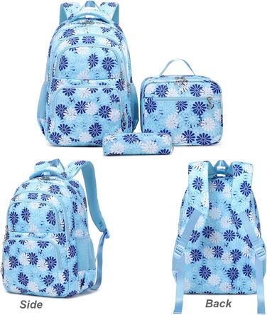 Шкільний рюкзак ZHIERNA для дівчаток-підлітків: набір з ланч-боксом та пеналом, блакитний