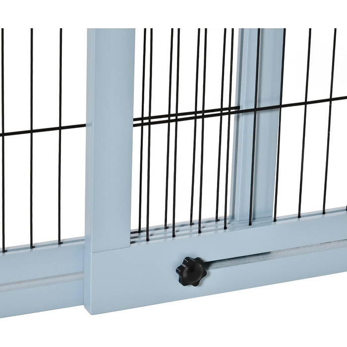 PawHut Wooden Pet Gate - Extendable Dog Barrier with Footrest, Freestanding Baby/Pet Gate, Stairway Gate, Fireplace/Oven Gate, Gray Blue, 104-183 x 36 x 69 cm