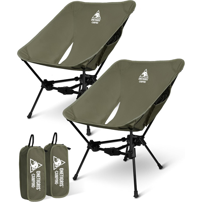 OneTigris TIGERBLADE: 2 шт. складаних туристичних стільців для кемпінгу, 150 кг, легкі, з кишенями, Ranger Green