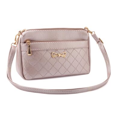 Сумка жіноча через плече маленька елегантна з тисненим візерунком, PU шкіра (Рожевий металік)