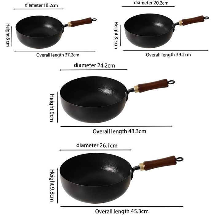 Набір сковорідок з нержавіючої сталі з антипригарним покриттям (4 шт.) 26/24/20/18 см, дерев'яні ручки