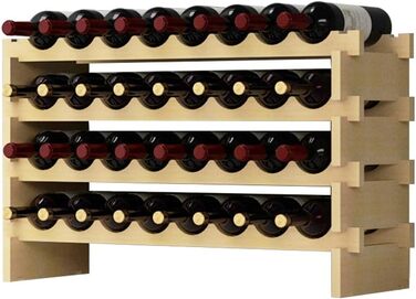 DlandHome Wine Rack Wood Stackable Wine Racks made of Wood with 4 Levels for 32 Bottles wine rack wood bottle rack for Bar, Kitchen, Dining Room 90x30x54cm