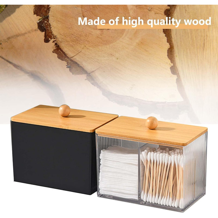 Диспенсер для ватних паличок 3 шт. Чорний, контейнер для ватних дисків та паличок, органайзер для ватного диска, бамбуковий диспенсер, органайзер для тампонів для ванної кімнати, туалетного столика, вітальні