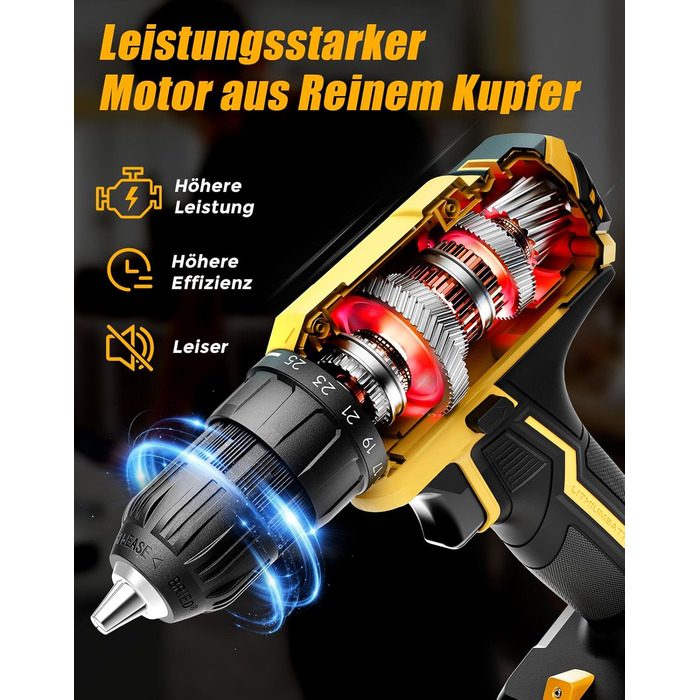 Акумуляторний шурупокрут/дрель 20V, 56 шт. у комплекті, 42Nm, LED-підсвічування, для дому та ремонту