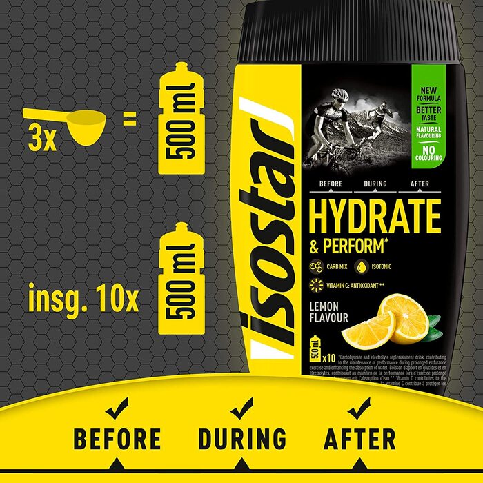 Isostar Hydrate & Perform - Lemon - 2x400g Powder | 2-Pack + Original 1000ml Drink Bottle