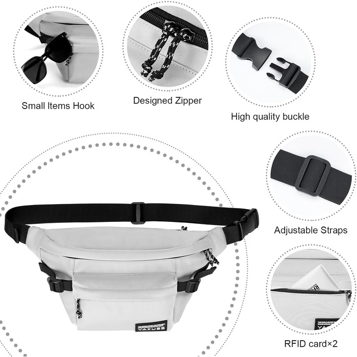 Спортивна нагрудна сумка YaKuss, велика водонепроникна нагрудна сумка через плече, регульований поясний ремінь для спорту та подорожей (Сірий)