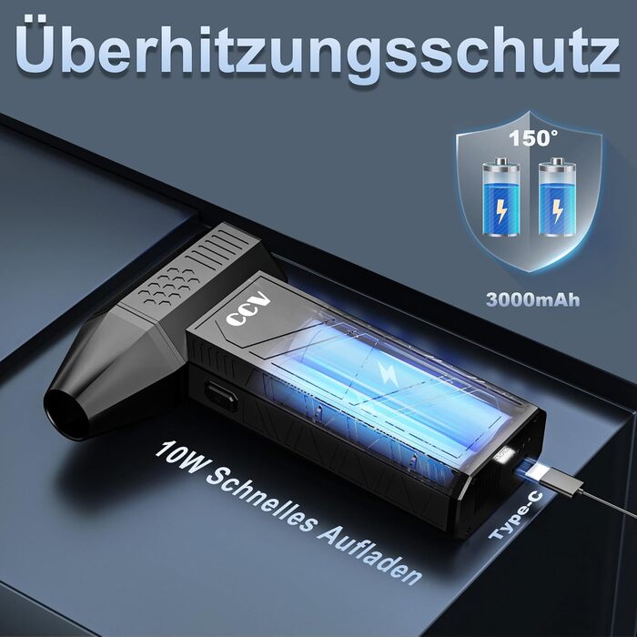 Електричний пилосос для чищення CCV з акумулятором 3000mAh, 3 швидкості, щітка, зарядка Type-C, для ПК, авто, дивану (Чорний)