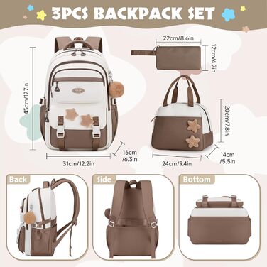 Набір шкільних рюкзаків для дівчаток Lässig: 3 шт. (рюкзак, пенал, ланчбокс) для 2-5 класів. Коричневий