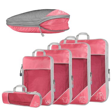 Набір органайзерів для валізи Kompressions Packwürfel (5 шт.) рожевого кольору - компресійні куби для подорожей, легкі сумки для зберігання, органайзер для рюкзака та валізи
