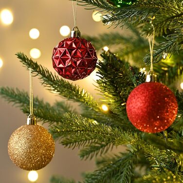 50 шт. прикраси на ялинку Valery Madelyn, 5 см, біло-золоті, пластикові, з кріпленням, для ялинки, стійкі до пошкоджень, прикраси на Різдво (червоний, зелений, золотий)