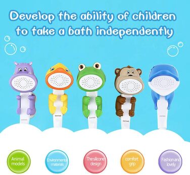 KAIYING Kids Showerheads, Cartoon Water Flow Sprinkler Shower, Shower Head Attachment for Toddlers, Baby Handheld Shower Head Bathroom Accessories, Kids Shower Attachment (J:Showerhead (Frog) + Hose + Diverter Valve)