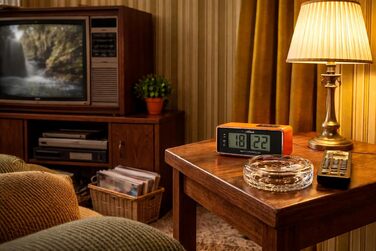 Цифровий радіо-будильник Atlanta з LCD-дисплеєм, функцією Snooze та підсвіткою, ретро-дизайн, безшумний (без тікання), помаранчевий — 1881-12