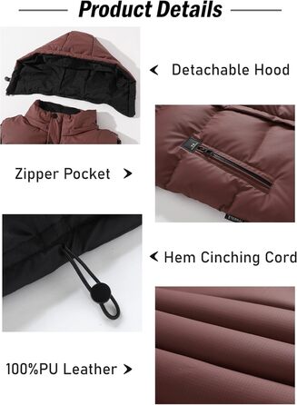 Чоловіча зимова жилетка AIEOE з PU, без рукавів, для активного відпочинку з капюшоном, термо, стеганий, теплий, водонепроникний (L, червона стеганий жилетка)