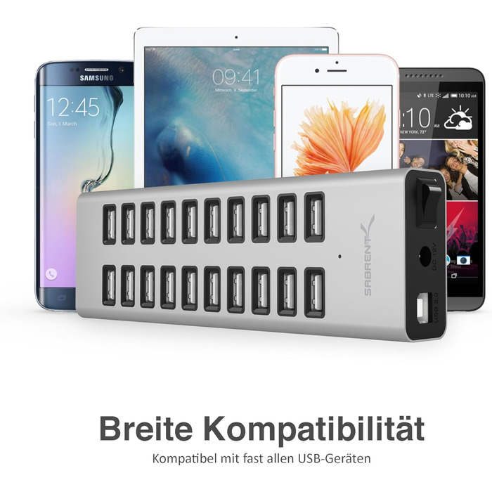 Зарядний пристрій Sabrent USB 60W 10 портів, станція швидкої зарядки для MacBook, USB-C ноутбуків, iPhone, Samsung Galaxy (AX-TPCS)