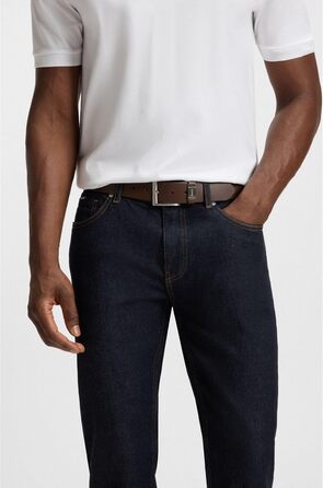 Чоловічий шкіряний ремінь BOSS Connio з логотипом та металевими деталями (105, Коричневий)