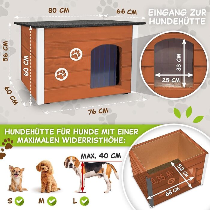 Будка для собак середніх порід Outentin - теак, 76x60x60 см - ізольована, для вулиці, з відкриваючим дахом