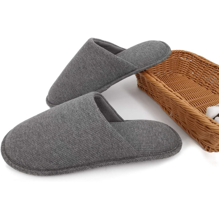 Чоловічі халапи Оfoot з бавовни, зручні домашні тапочки, Memory Foam, плоскі, можна прати, Slip-on, для дому (41/42 EU, Темно-сірий)