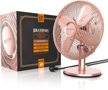 Настільний вентилятор Brandson з мідним дизайном: 3 швидкості, осциляція 80°, нахил 40°, металевий корпус (E: Рожевий)