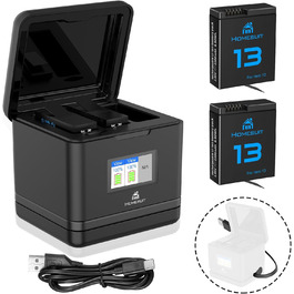 Набір акумуляторів та зарядного пристрою Homesuit Hero 13 для GoPro Hero 13 Black: 2 акумулятори 2300mAh + USB LED зарядний пристрій з підтримкою PD3.0 (Type-C)